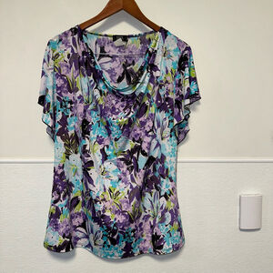 Shannon Ford Woman Y2K Vintage Tag Floral Top Size 2X Purple Blue